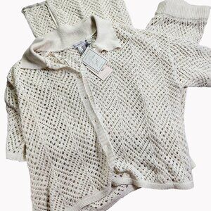 Sincerely Jules Medium 2 pc Open Knit Crochet Set Beach Cover Flare Pant NEW